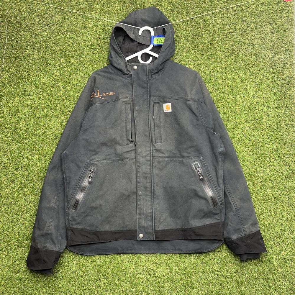 Carhartt Jacket Mens Large Hooded Navy Blue Workwear Zip Pockets 101442 001